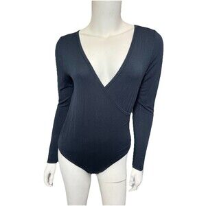 Wasabi Mint Long Sleeve Bodysuit S Blue Wrap Plunge V-Neck GUC USA Bodycon